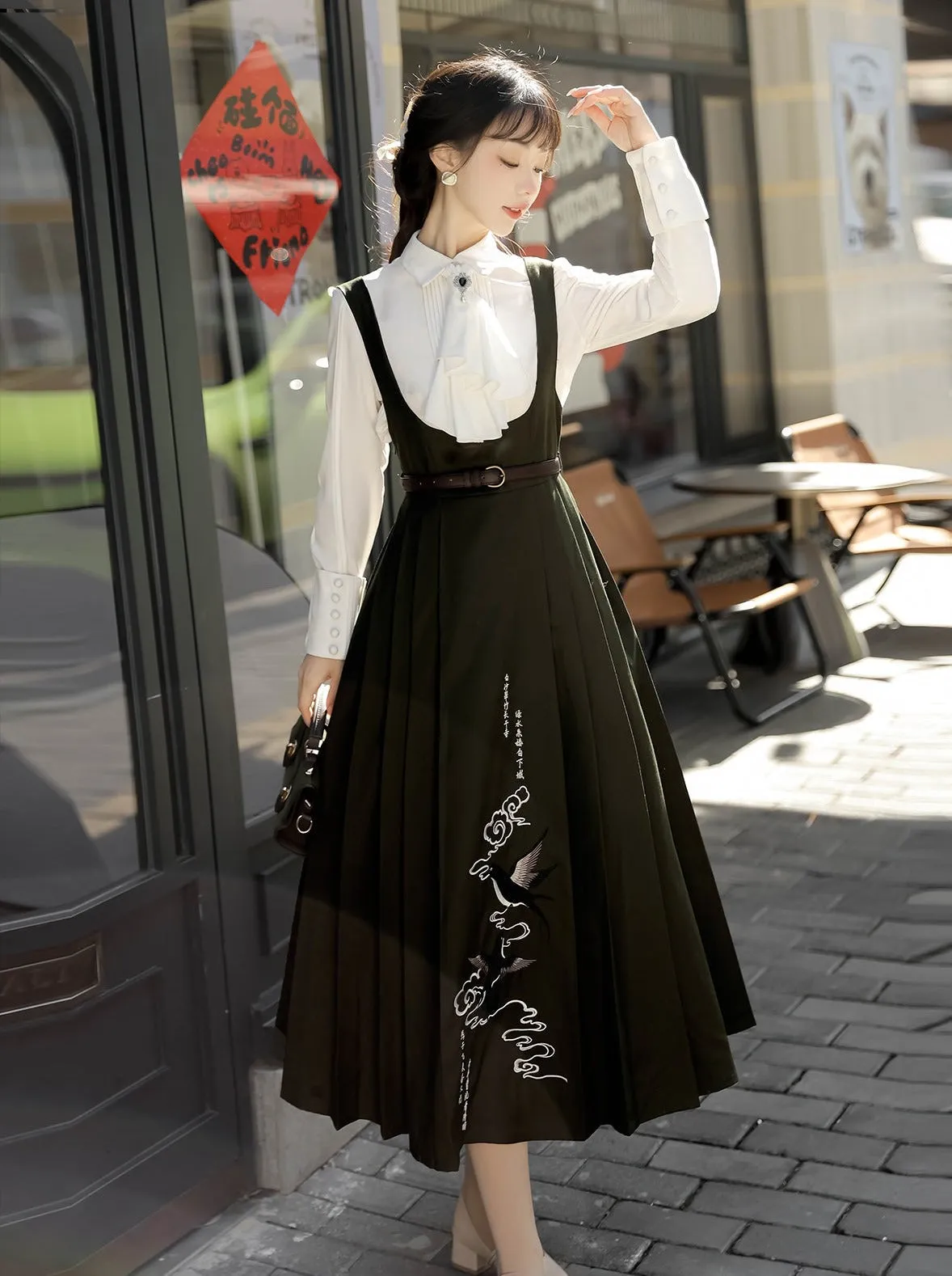 China Short Cape   Skirt Pleated   Retro Blouse