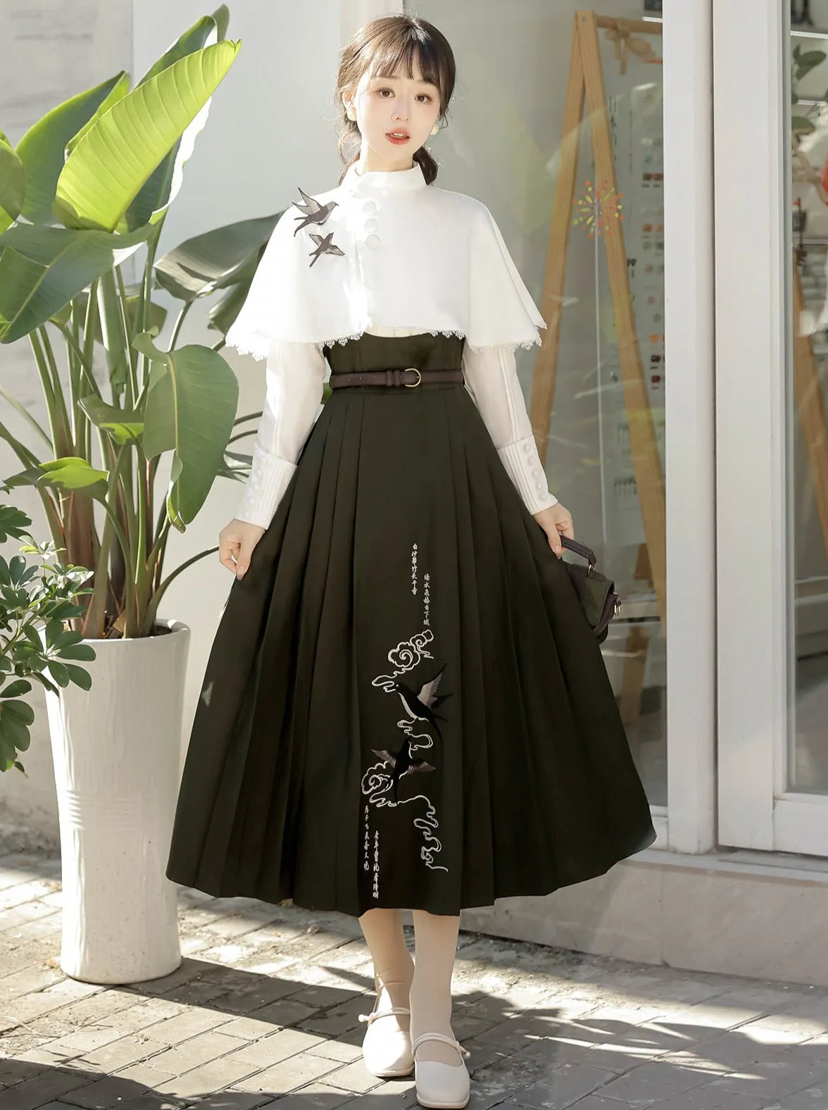 China Short Cape   Skirt Pleated   Retro Blouse