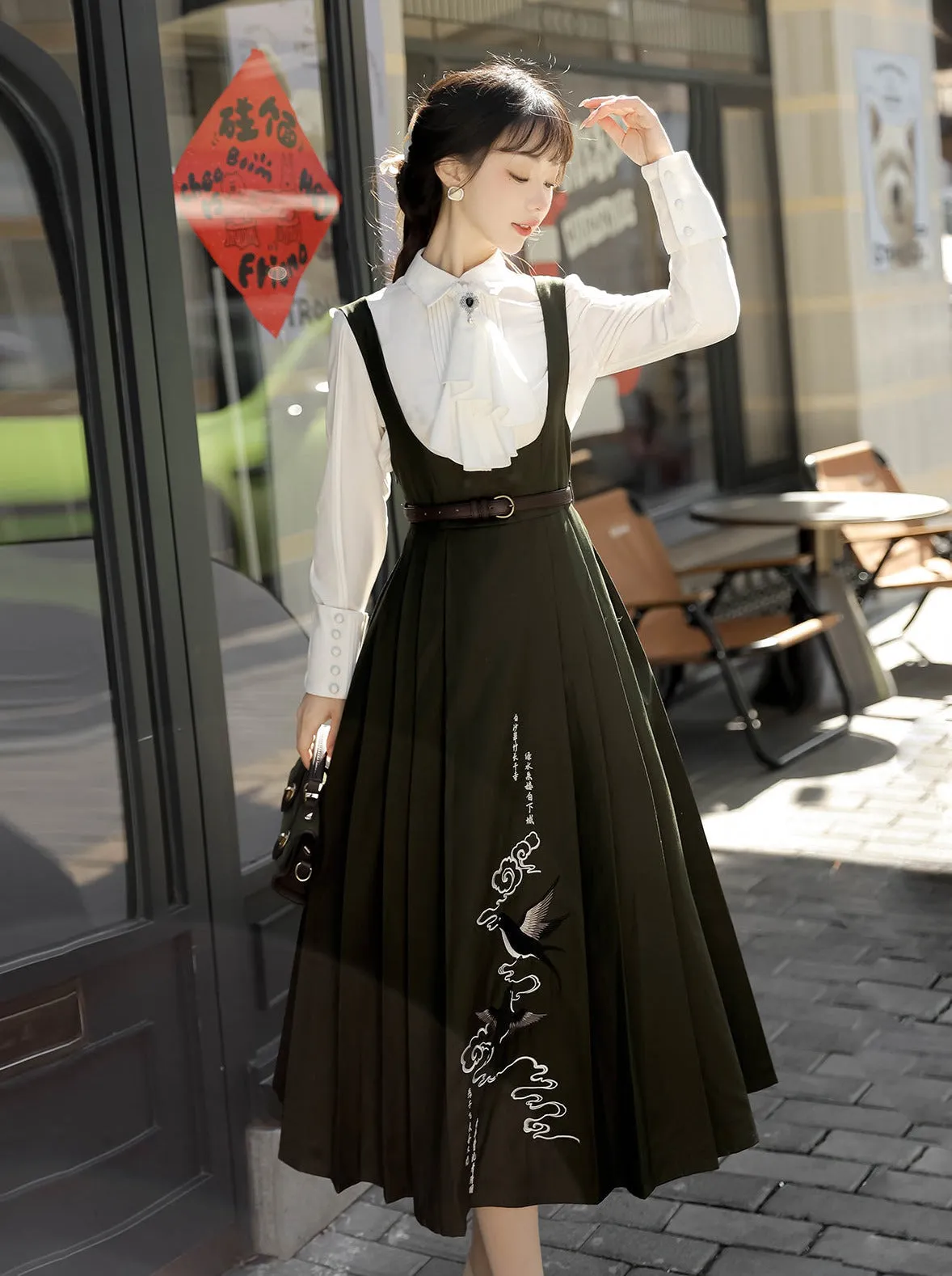 China Short Cape   Skirt Pleated   Retro Blouse