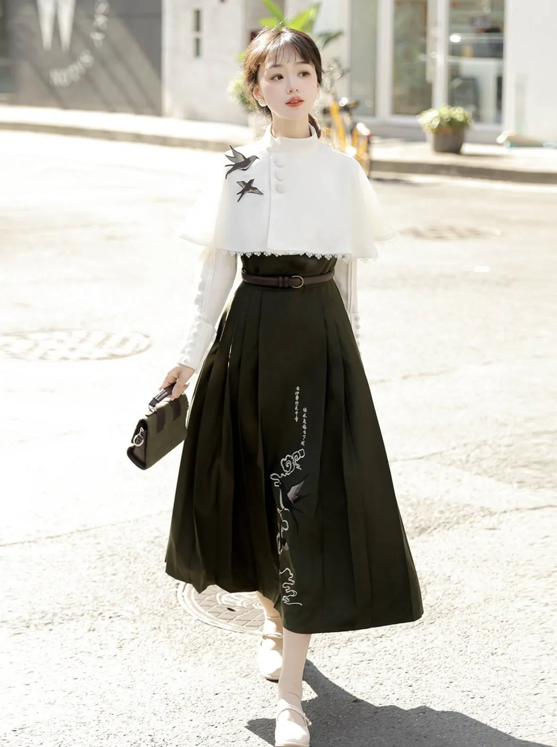 China Short Cape   Skirt Pleated   Retro Blouse