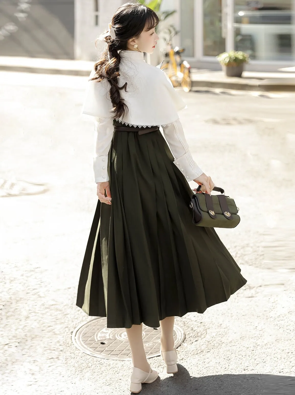 China Short Cape   Skirt Pleated   Retro Blouse