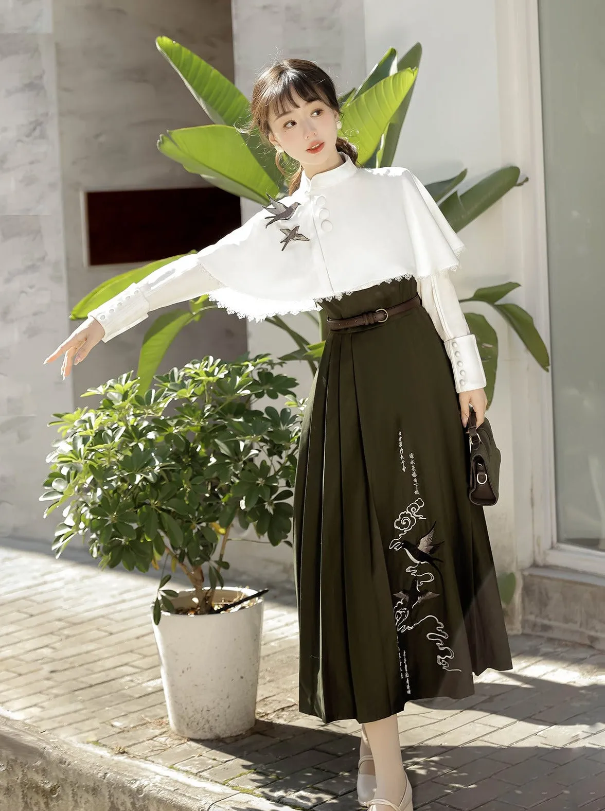 China Short Cape   Skirt Pleated   Retro Blouse