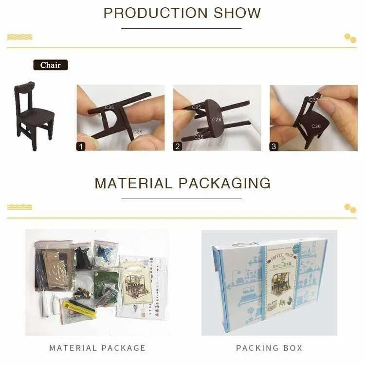 Coffee Shop Dollhouse Kit Coffee Studio Doll House Miniature Toy Kit For Kids DIY Doll House Toy Kit Adult Craft With LED Lights