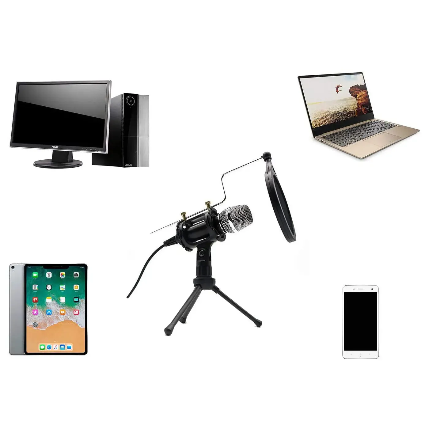 Condenser Recording Microphone 3.5mm Plug and Play for Mac PC Android Gaming (Black)
