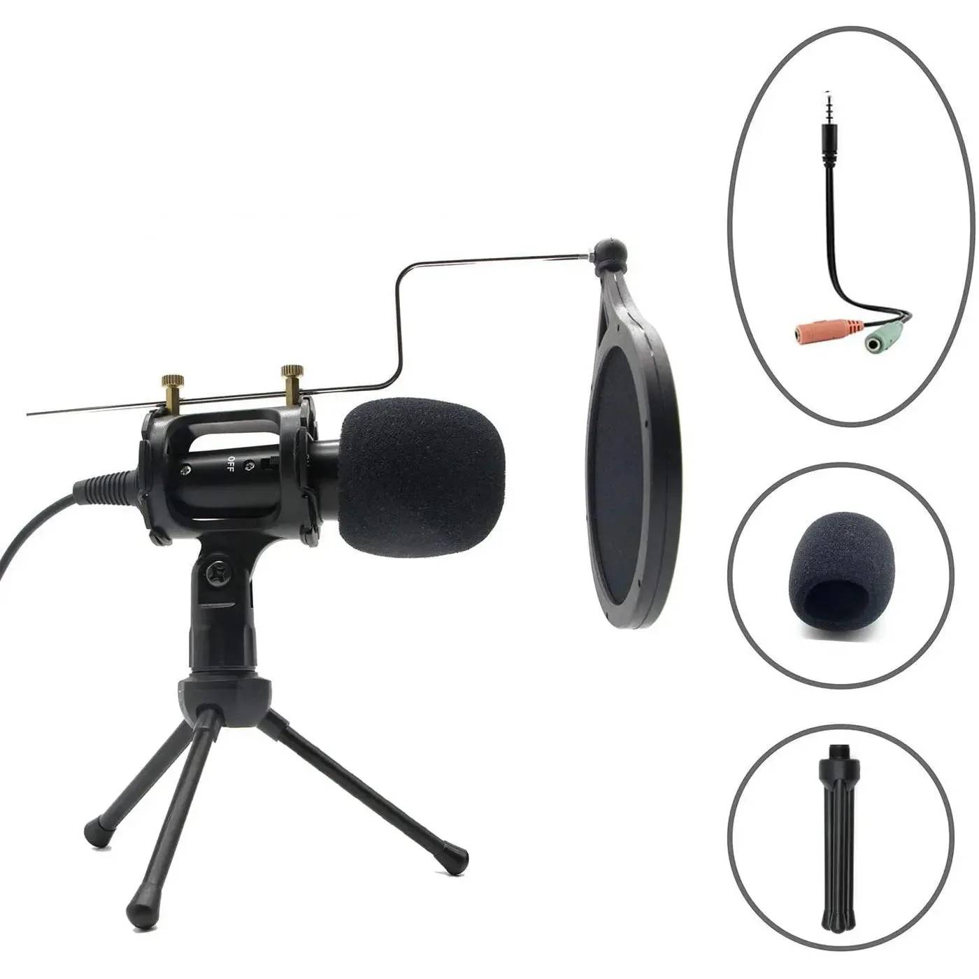Condenser Recording Microphone 3.5mm Plug and Play for Mac PC Android Gaming (Black)