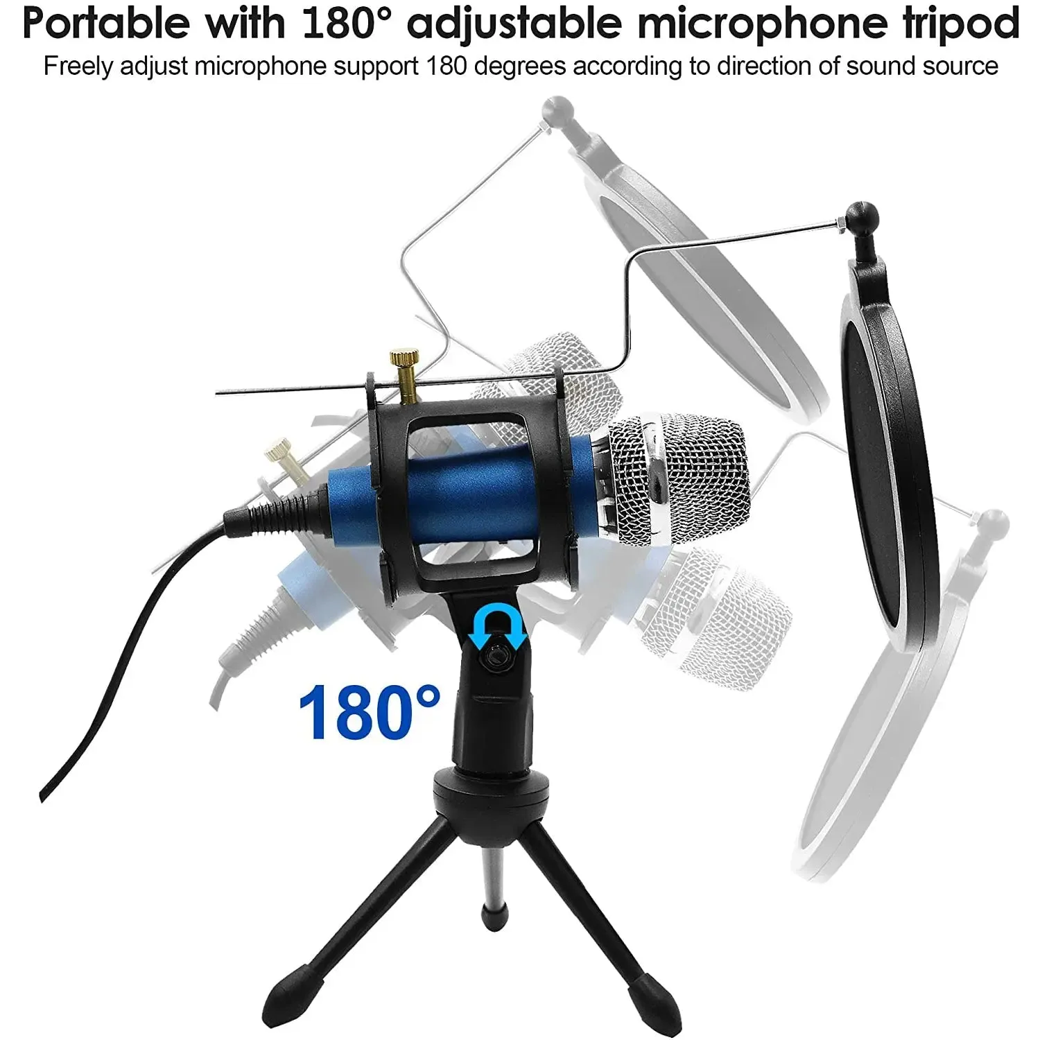 Condenser Recording Microphone 3.5mm Plug and Play for Mac PC Android Gaming (Blue)