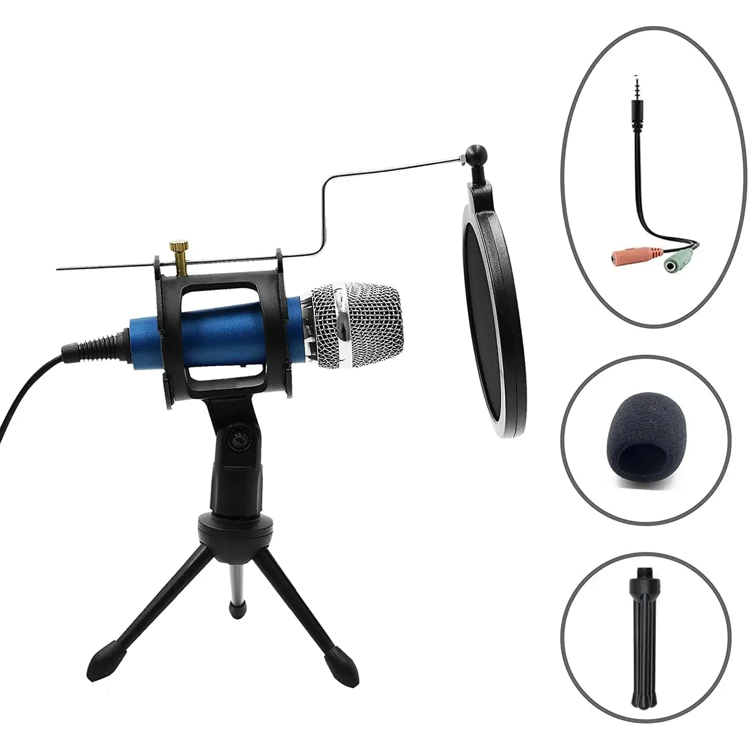 Condenser Recording Microphone 3.5mm Plug and Play for Mac PC Android Gaming (Blue)