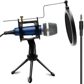 Condenser Recording Microphone 3.5mm Plug and Play for Mac PC Android Gaming (Blue)
