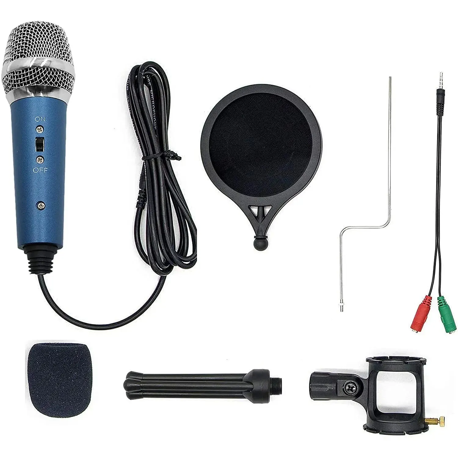 Condenser Recording Microphone 3.5mm Plug and Play for Mac PC Android Gaming (Blue)