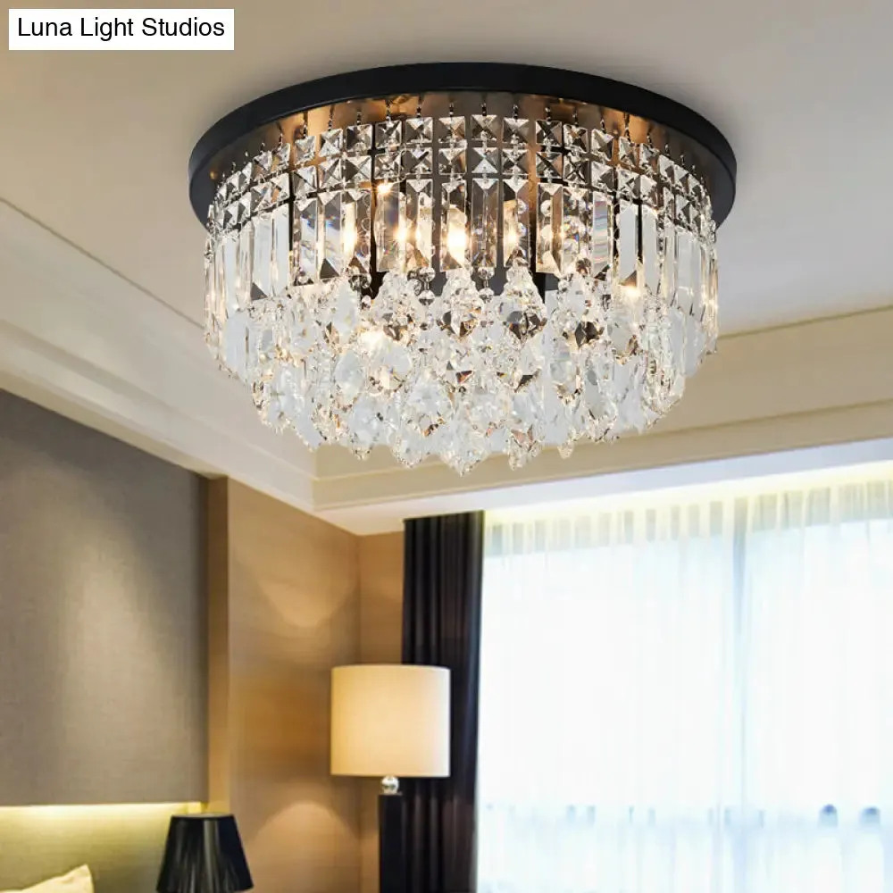 Contemporary Black Flush Mount Ceiling Light with Crystal Cone/Cylinder Design - 4 Lights