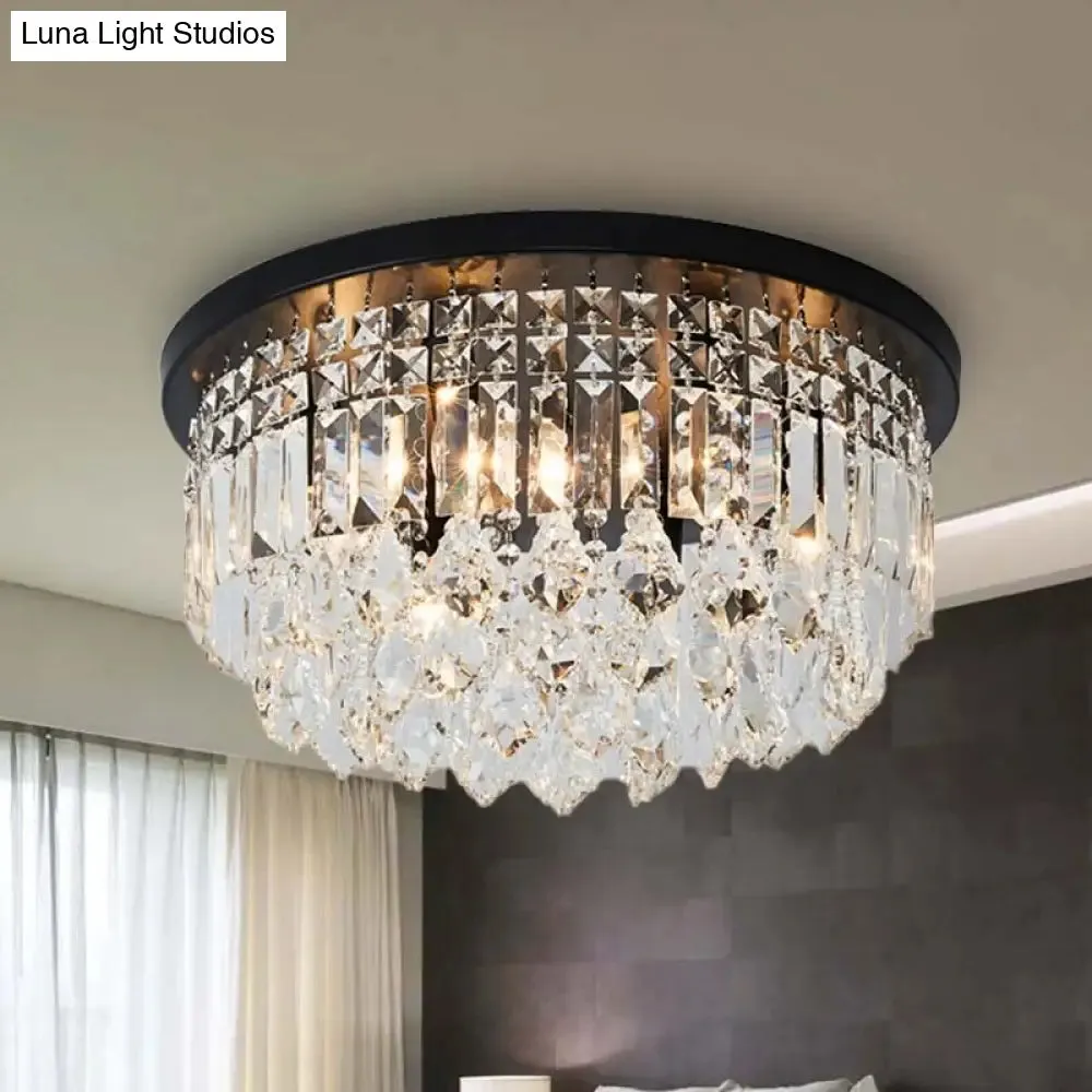 Contemporary Black Flush Mount Ceiling Light with Crystal Cone/Cylinder Design - 4 Lights