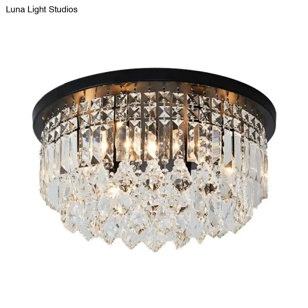 Contemporary Black Flush Mount Ceiling Light with Crystal Cone/Cylinder Design - 4 Lights