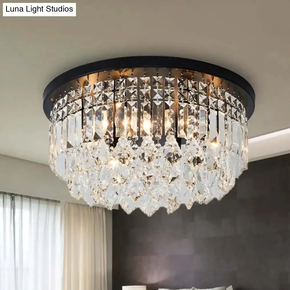 Contemporary Black Flush Mount Ceiling Light with Crystal Cone/Cylinder Design - 4 Lights