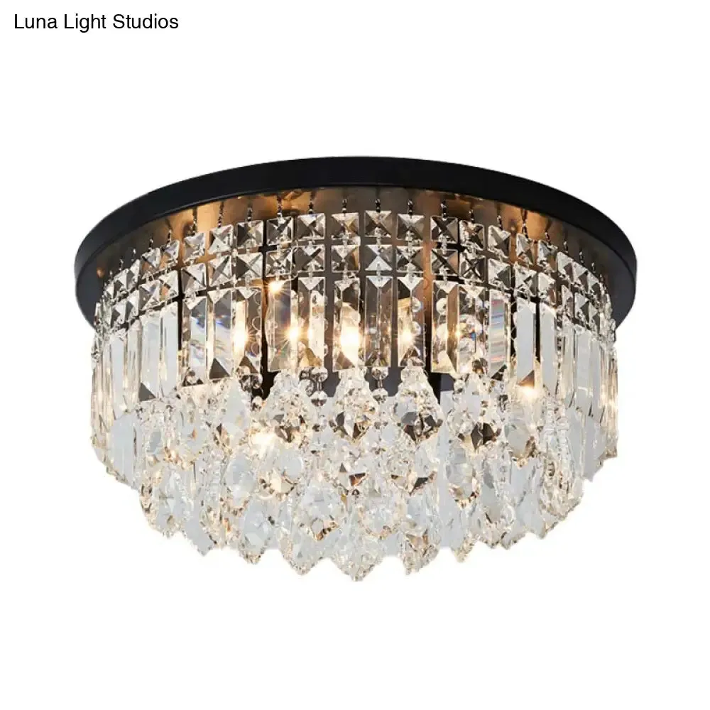 Contemporary Black Flush Mount Ceiling Light with Crystal Cone/Cylinder Design - 4 Lights