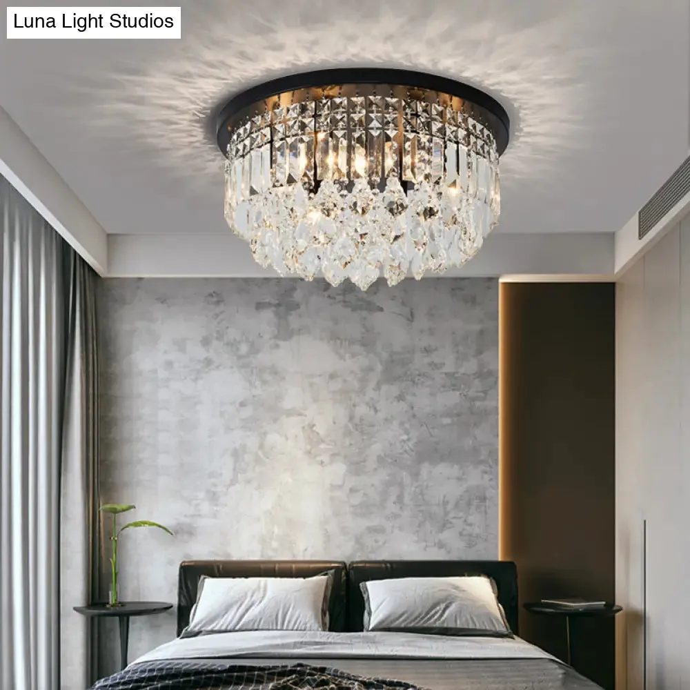 Contemporary Black Flush Mount Ceiling Light with Crystal Cone/Cylinder Design - 4 Lights