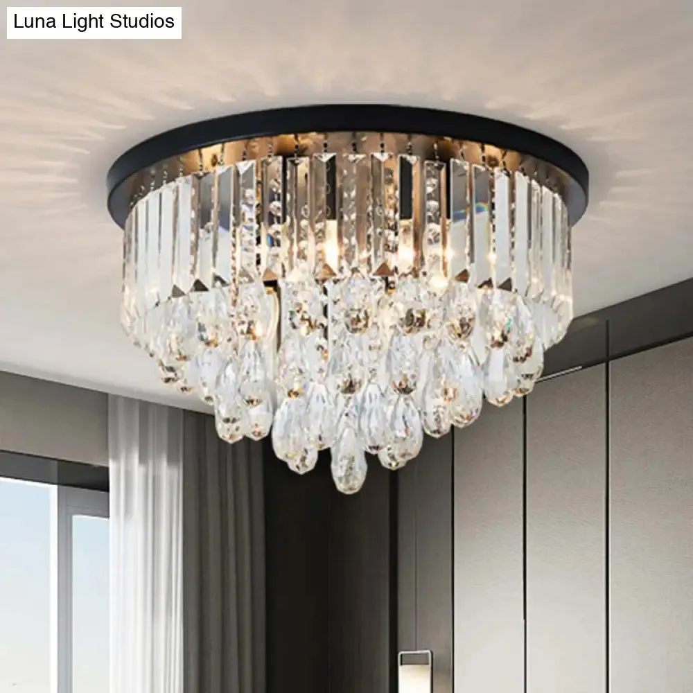 Contemporary Black Flush Mount Ceiling Light with Crystal Cone/Cylinder Design - 4 Lights