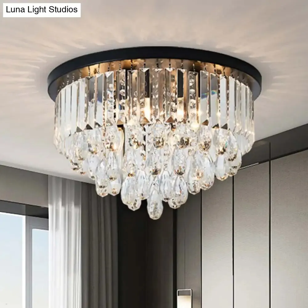 Contemporary Black Flush Mount Ceiling Light with Crystal Cone/Cylinder Design - 4 Lights