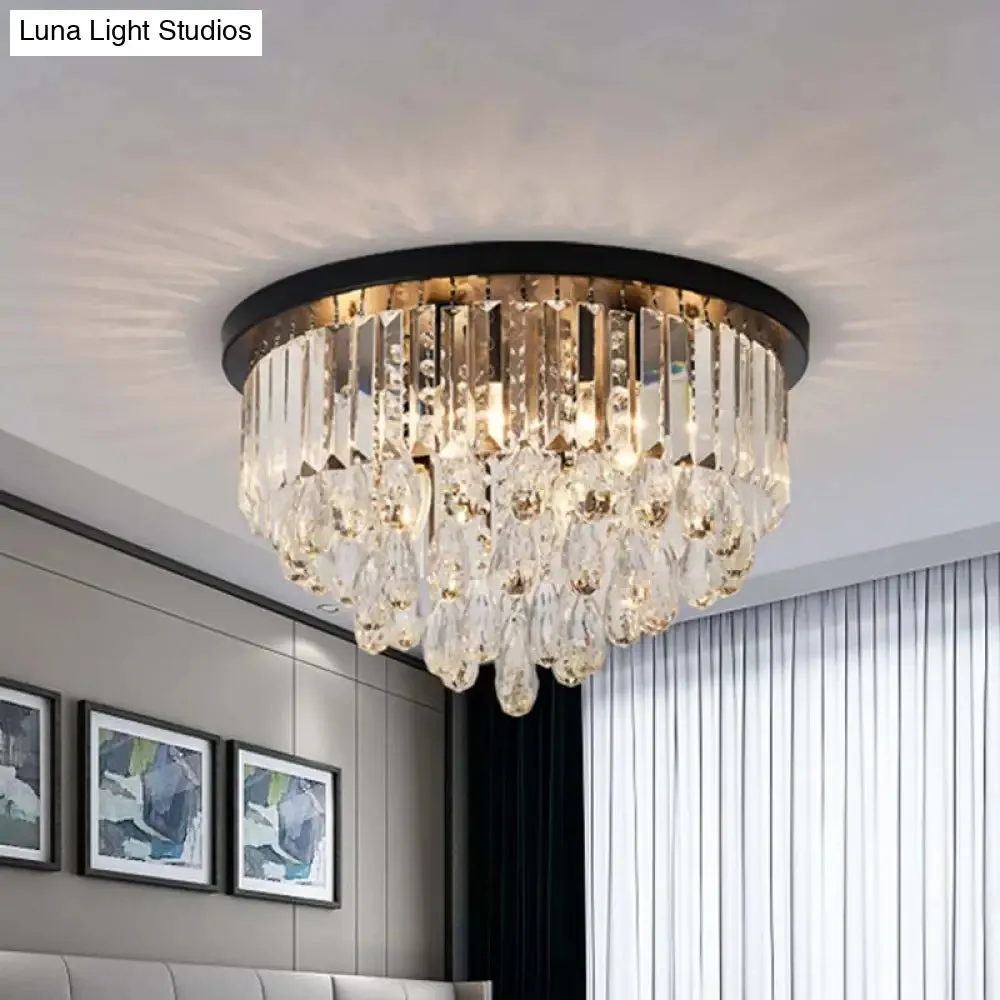 Contemporary Black Flush Mount Ceiling Light with Crystal Cone/Cylinder Design - 4 Lights