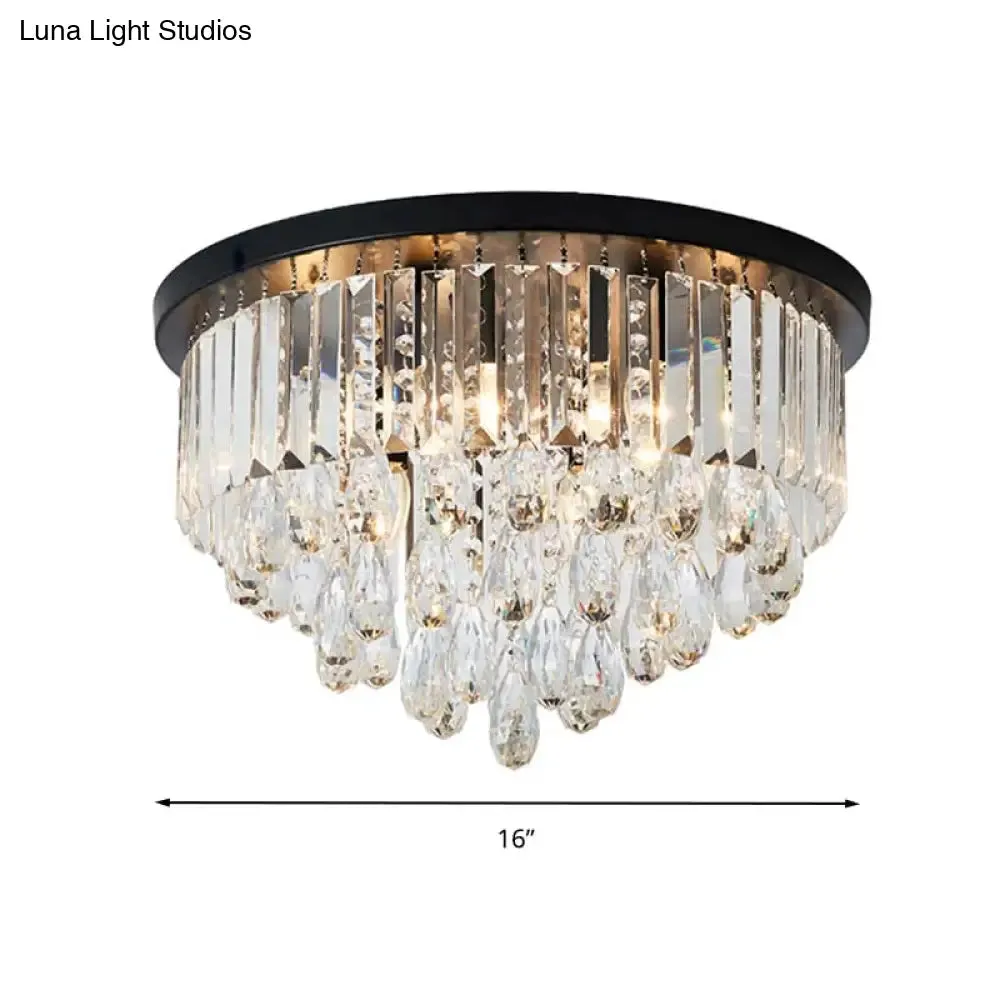 Contemporary Black Flush Mount Ceiling Light with Crystal Cone/Cylinder Design - 4 Lights