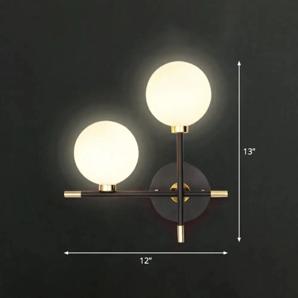 Contemporary Black Opal Glass Ball Bedside Sconce - Wall Mounted Light