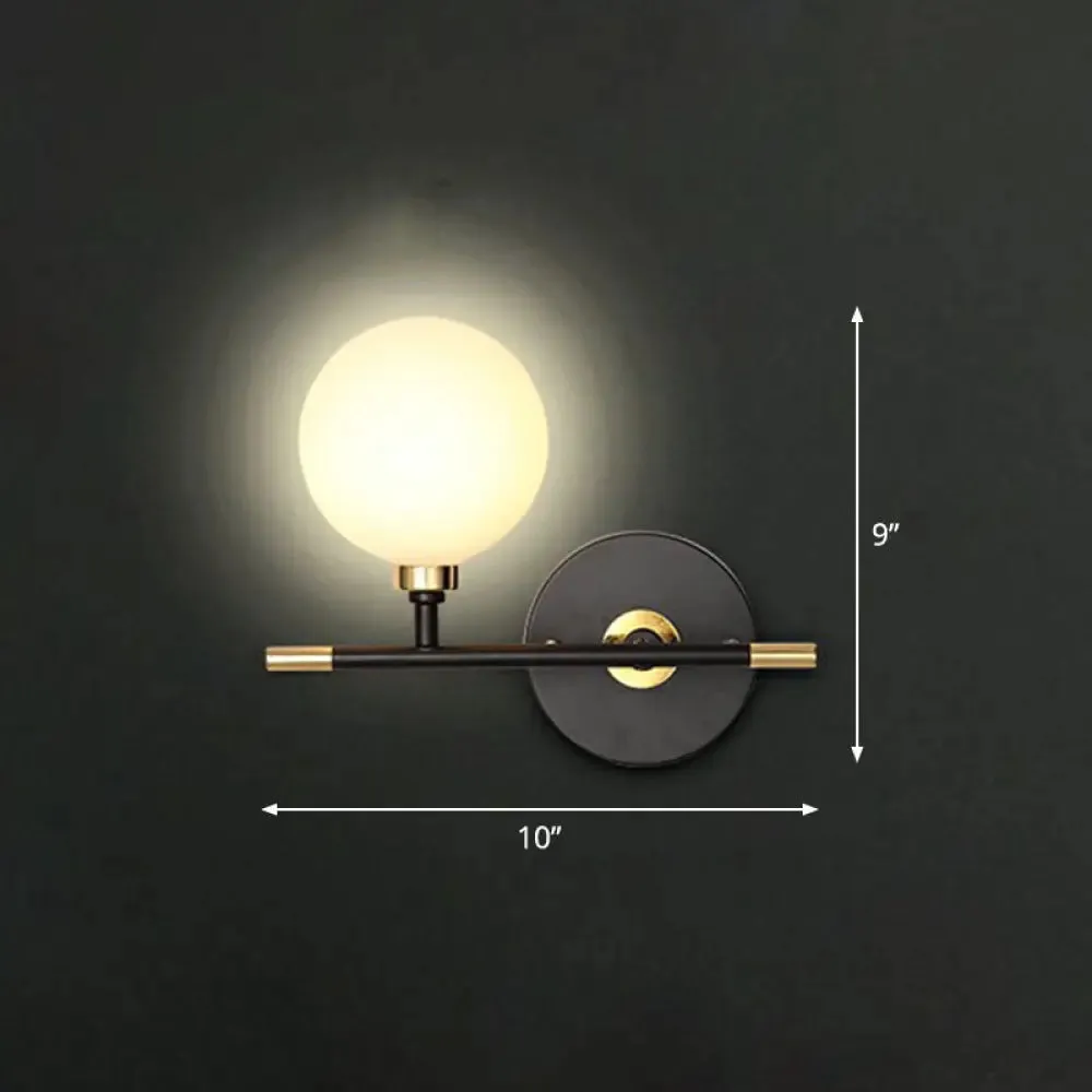 Contemporary Black Opal Glass Ball Bedside Sconce - Wall Mounted Light