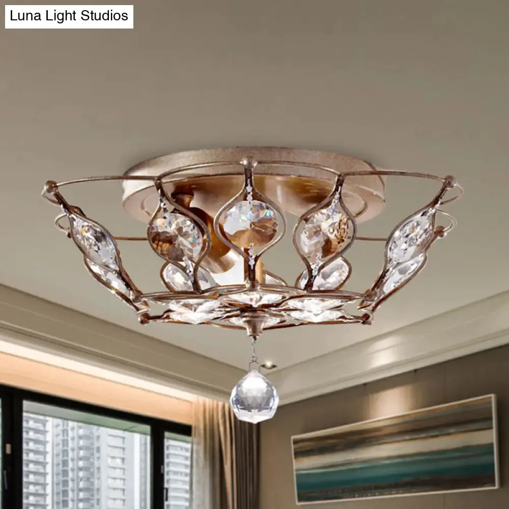 Contemporary Chrome Dome Flush Mount with 2 Crystal Lights - Elegant Flushmount Lighting