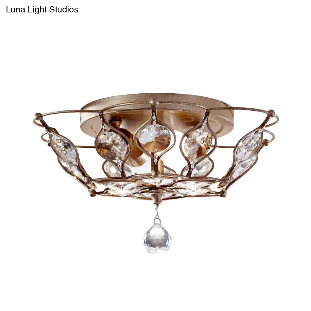 Contemporary Chrome Dome Flush Mount with 2 Crystal Lights - Elegant Flushmount Lighting