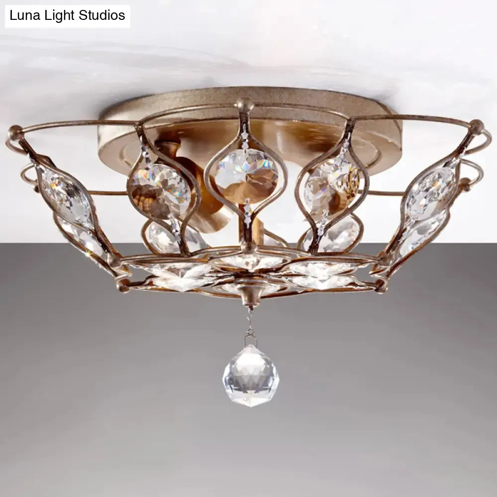 Contemporary Chrome Dome Flush Mount with 2 Crystal Lights - Elegant Flushmount Lighting