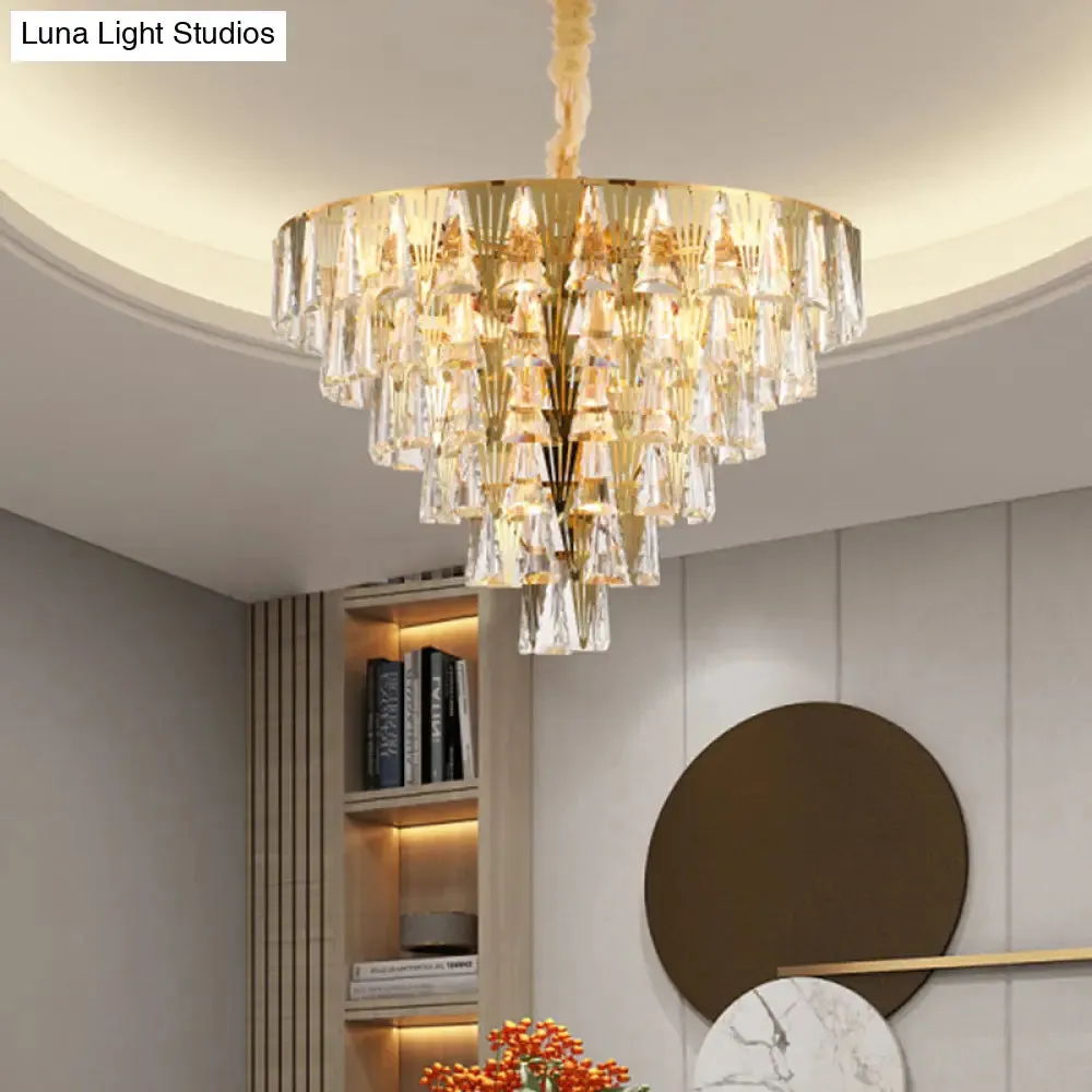 Contemporary Gold Conical Crystal Chandelier - 8-Bulb Pendant Ceiling Light for Dining Room