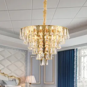 Contemporary Gold Conical Crystal Chandelier - 8-Bulb Pendant Ceiling Light for Dining Room