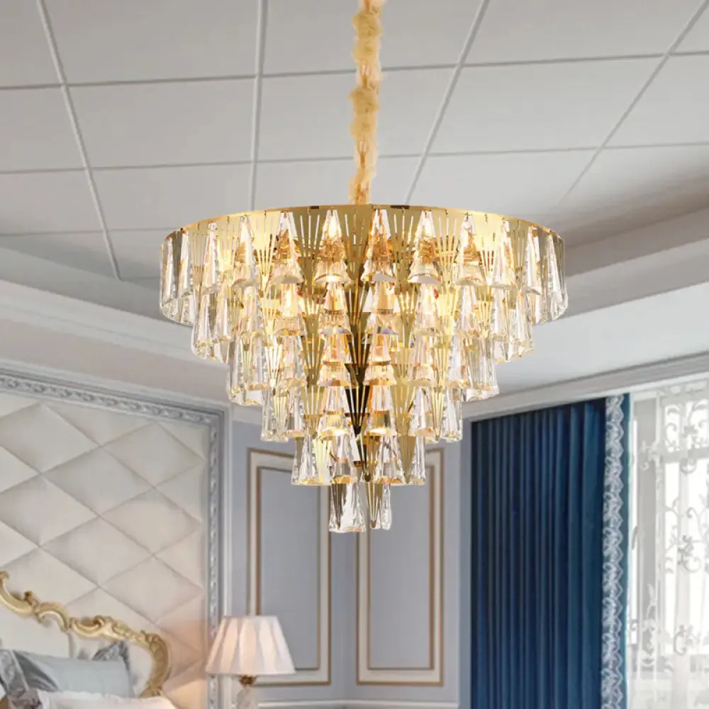 Contemporary Gold Conical Crystal Chandelier - 8-Bulb Pendant Ceiling Light for Dining Room