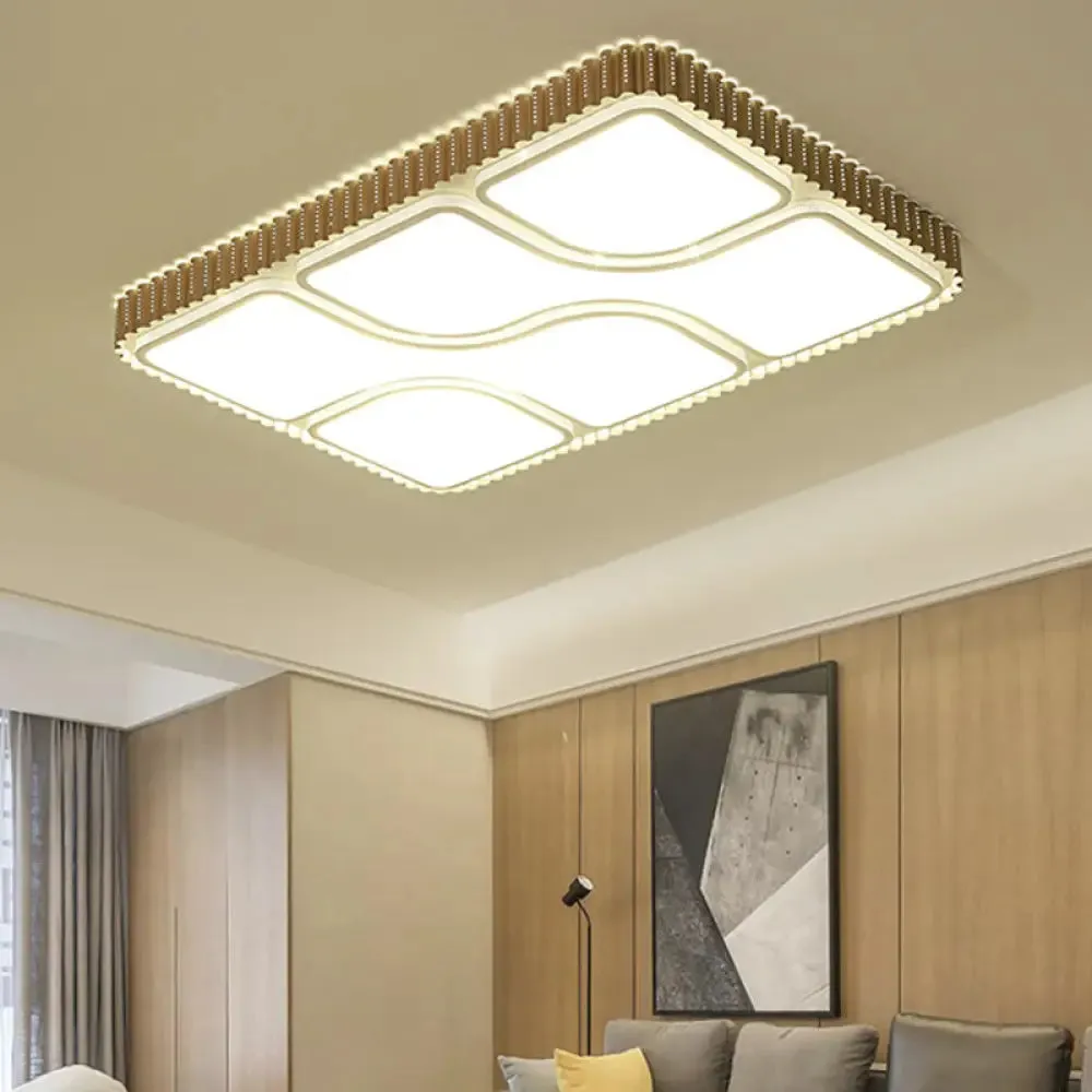 Contemporary Gold Rectangular LED Flushmount Ceiling Light for Living Room - White/Warm Light