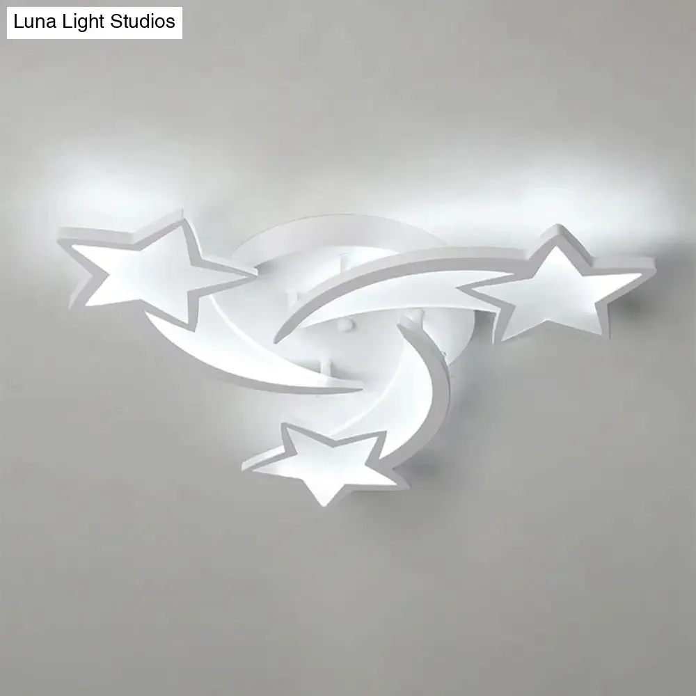 Contemporary LED Bedroom Ceiling Mount Light in White with Acrylic Stars Flush Mount Design