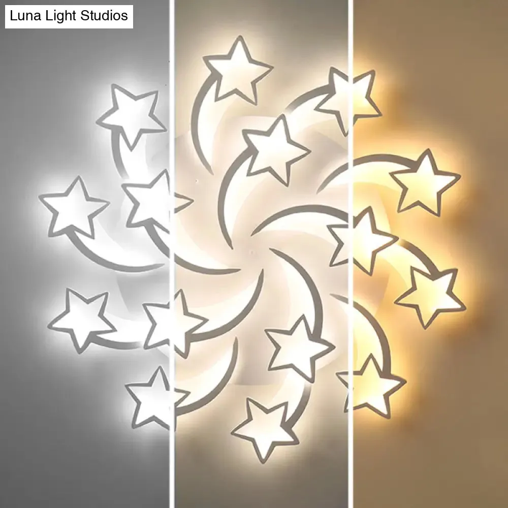 Contemporary LED Bedroom Ceiling Mount Light in White with Acrylic Stars Flush Mount Design