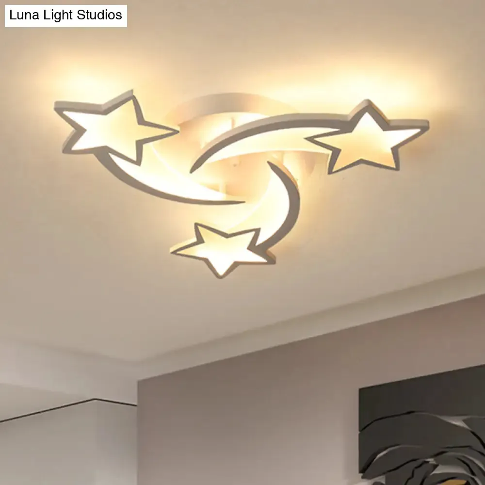Contemporary LED Bedroom Ceiling Mount Light in White with Acrylic Stars Flush Mount Design