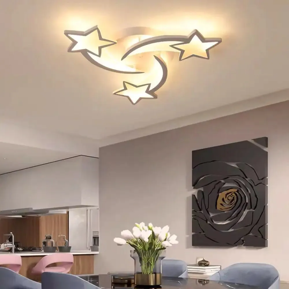 Contemporary LED Bedroom Ceiling Mount Light in White with Acrylic Stars Flush Mount Design