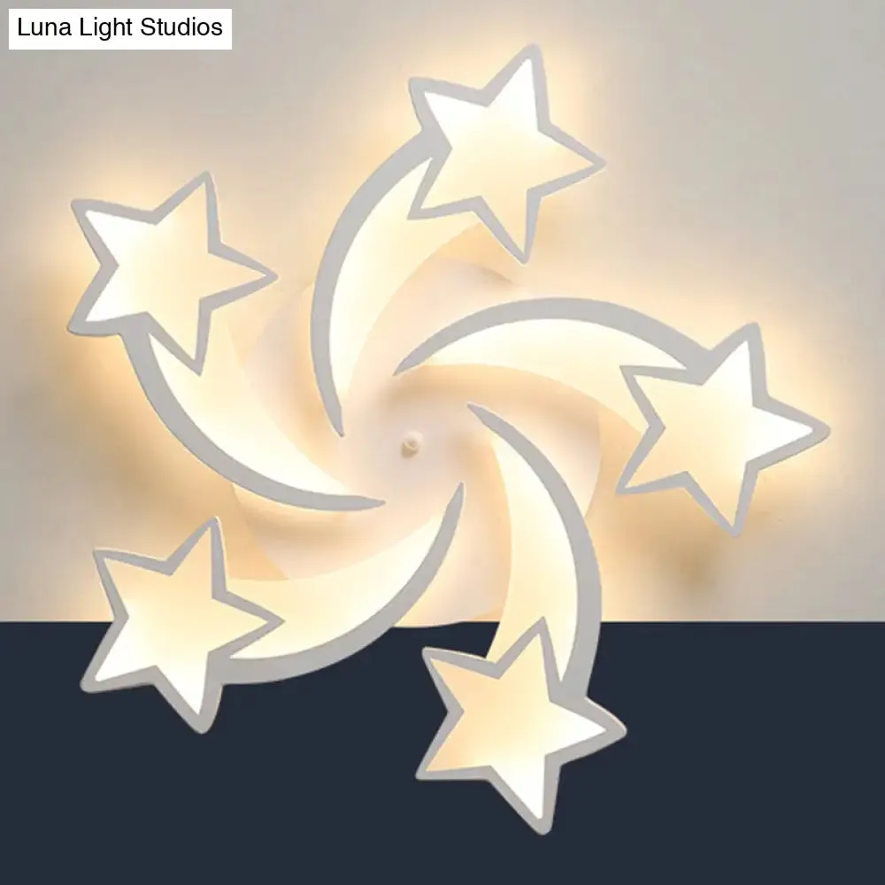 Contemporary LED Bedroom Ceiling Mount Light in White with Acrylic Stars Flush Mount Design