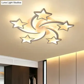 Contemporary LED Bedroom Ceiling Mount Light in White with Acrylic Stars Flush Mount Design