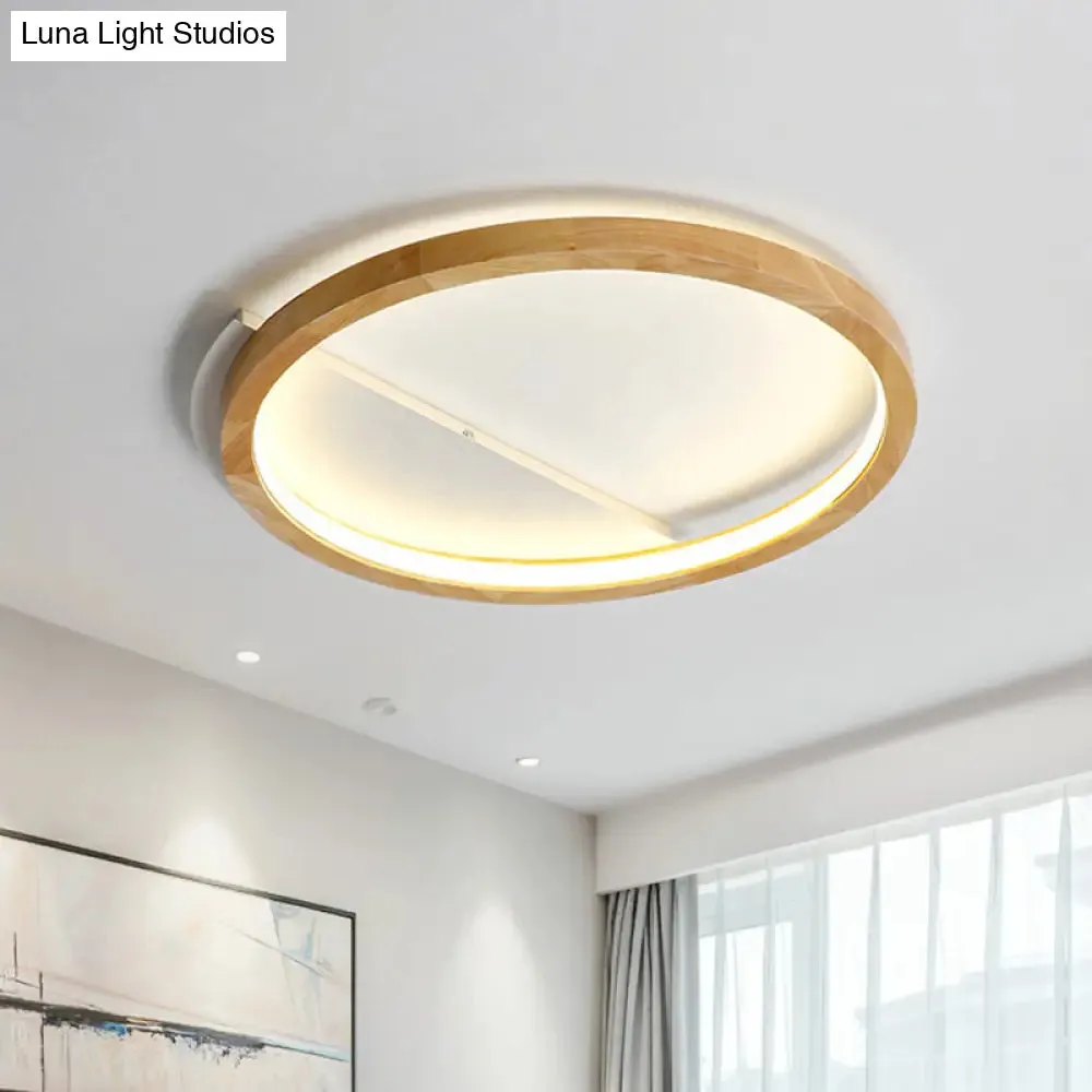 Contemporary LED Wood Ring Flush Mount Ceiling Light in Beige - 13"/17"/21" Width