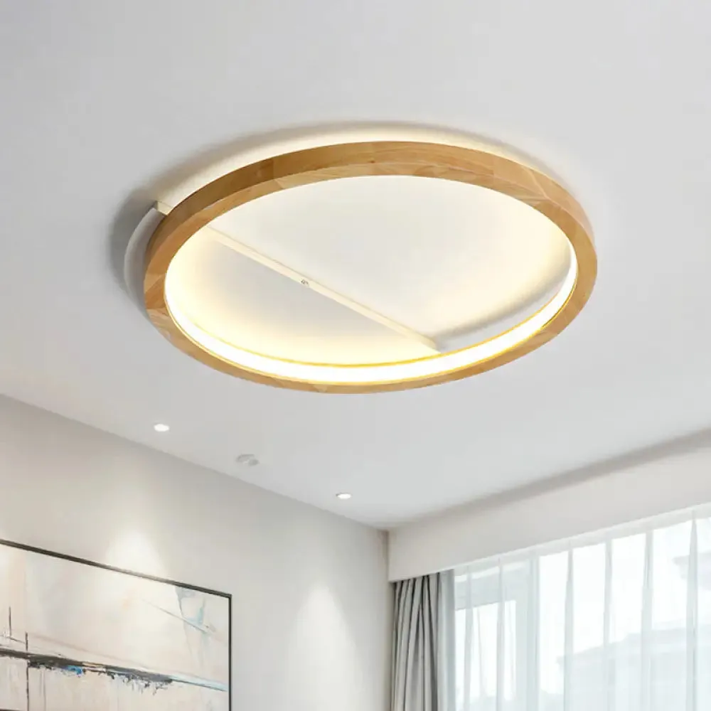 Contemporary LED Wood Ring Flush Mount Ceiling Light in Beige - 13"/17"/21" Width
