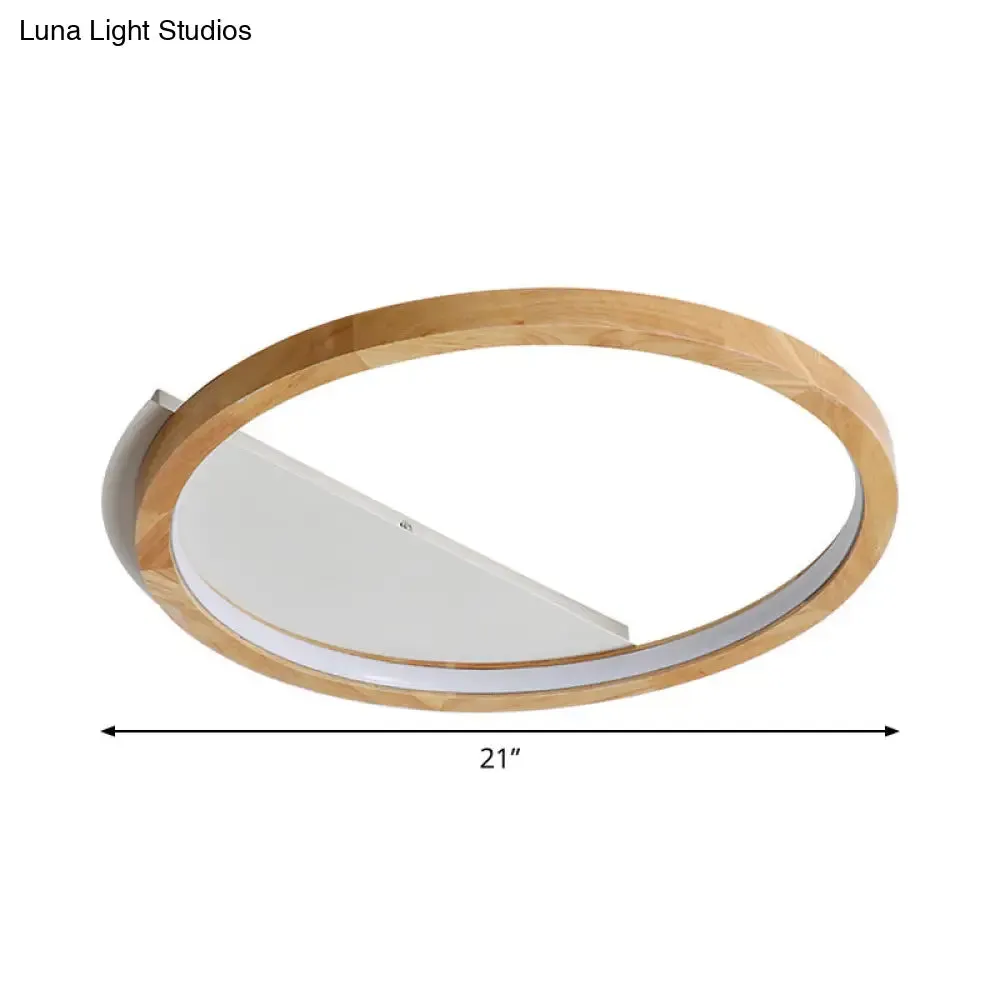 Contemporary LED Wood Ring Flush Mount Ceiling Light in Beige - 13"/17"/21" Width