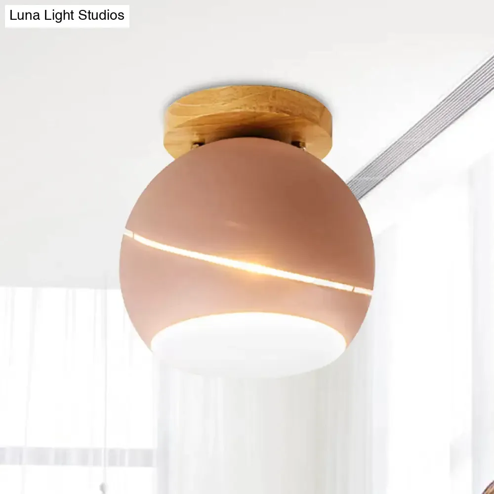 Contemporary Metal Spherical Flush Mount Ceiling Light - Green/Pink/Gray - 1 Head Indoor Fixture