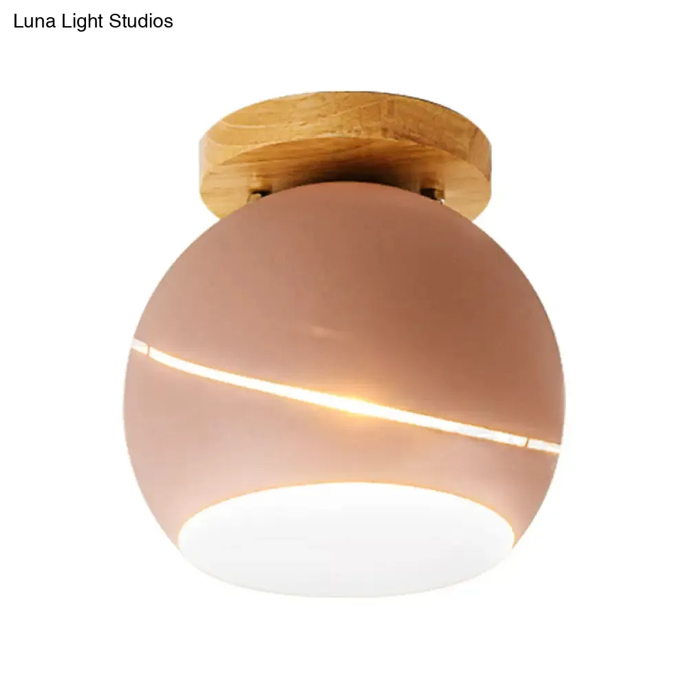 Contemporary Metal Spherical Flush Mount Ceiling Light - Green/Pink/Gray - 1 Head Indoor Fixture
