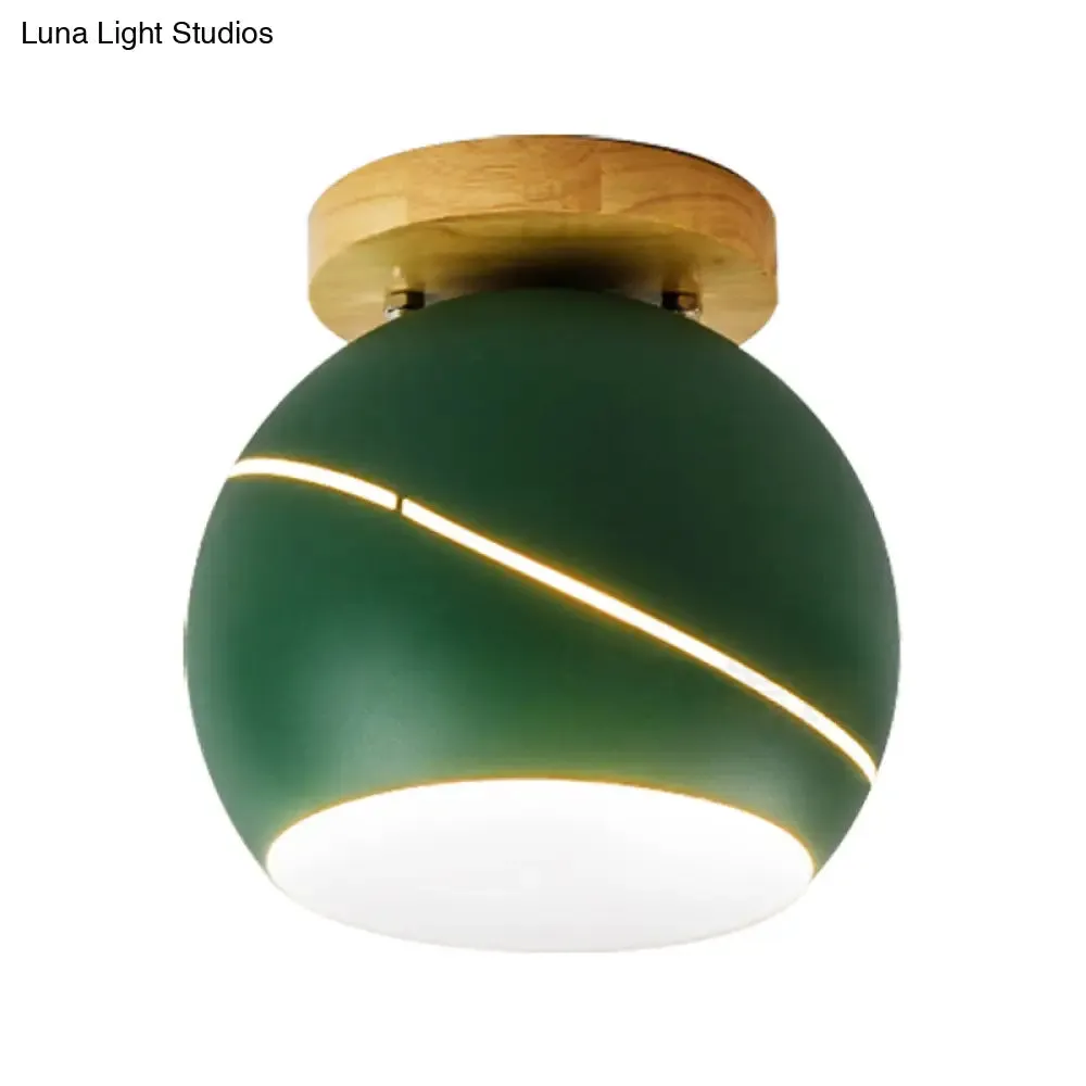 Contemporary Metal Spherical Flush Mount Ceiling Light - Green/Pink/Gray - 1 Head Indoor Fixture