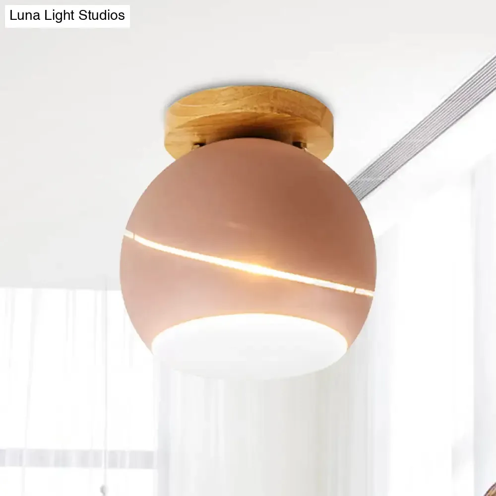 Contemporary Metal Spherical Flush Mount Ceiling Light - Green/Pink/Gray - 1 Head Indoor Fixture