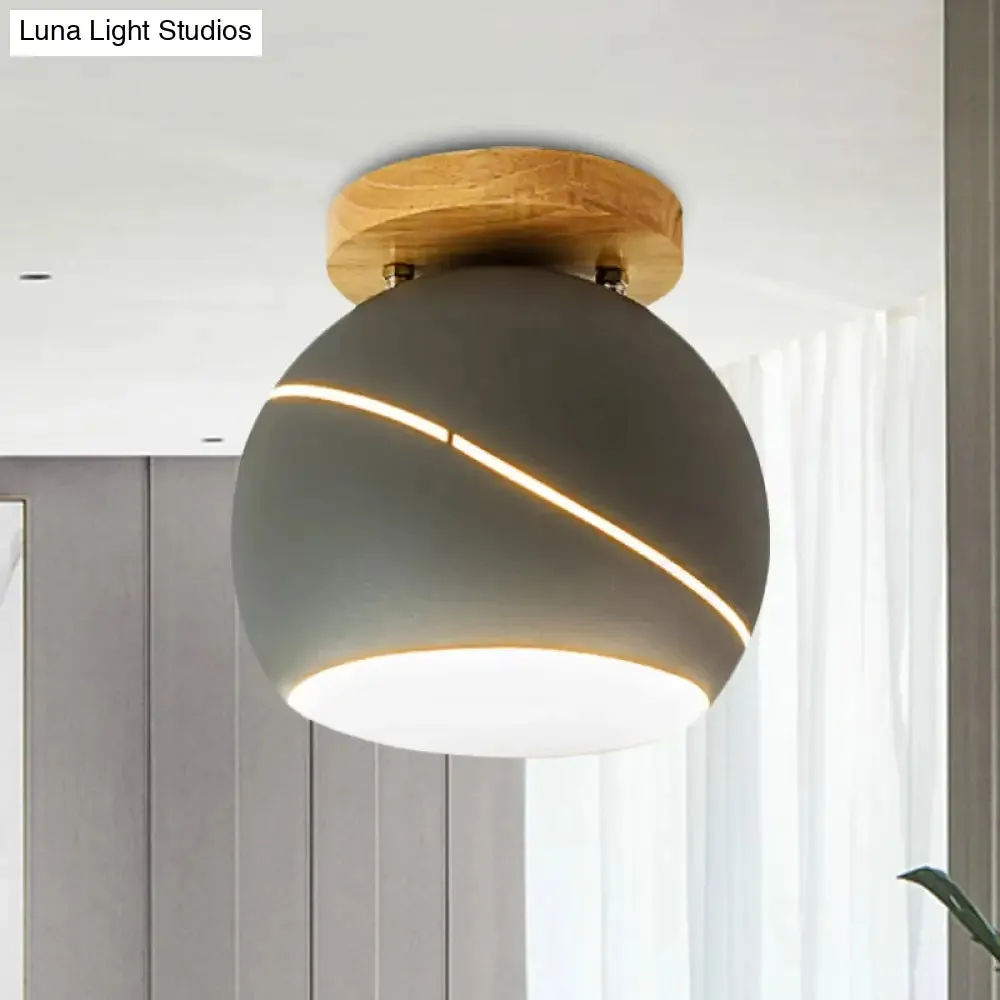 Contemporary Metal Spherical Flush Mount Ceiling Light - Green/Pink/Gray - 1 Head Indoor Fixture