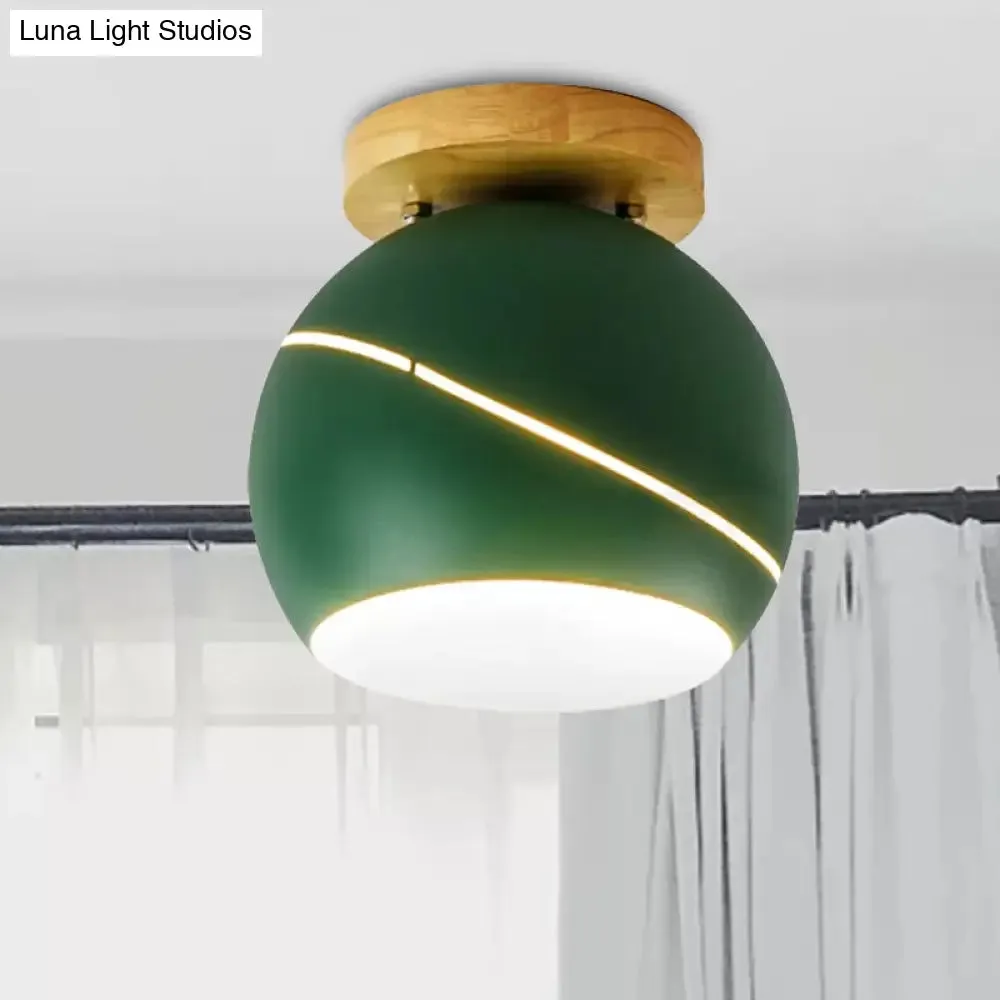 Contemporary Metal Spherical Flush Mount Ceiling Light - Green/Pink/Gray - 1 Head Indoor Fixture