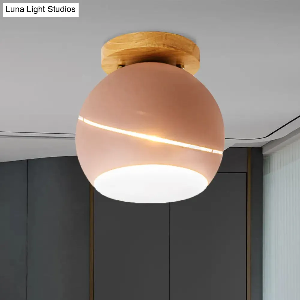 Contemporary Metal Spherical Flush Mount Ceiling Light - Green/Pink/Gray - 1 Head Indoor Fixture