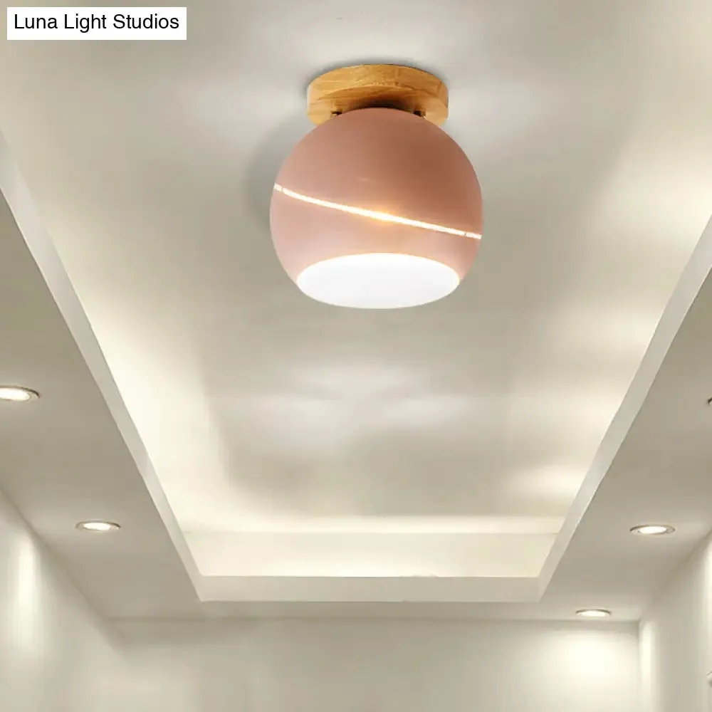 Contemporary Metal Spherical Flush Mount Ceiling Light - Green/Pink/Gray - 1 Head Indoor Fixture