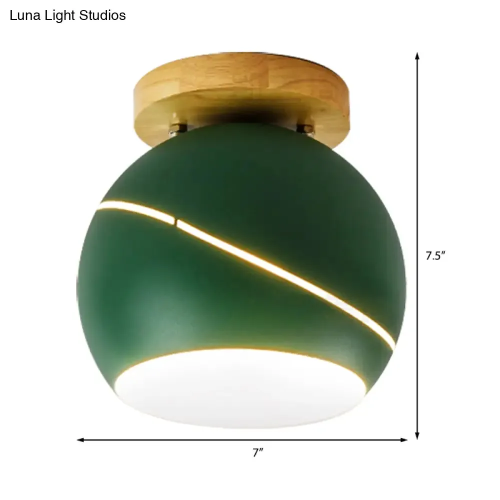 Contemporary Metal Spherical Flush Mount Ceiling Light - Green/Pink/Gray - 1 Head Indoor Fixture